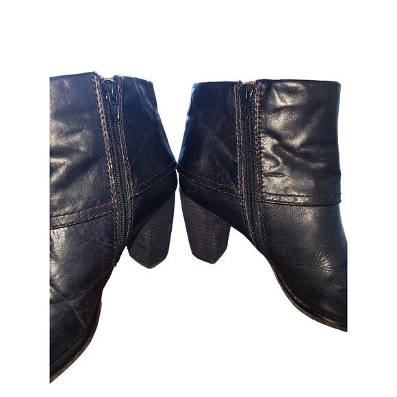 Naya Lark Leather Ankle Boots Block Heel & Side Zip Cuffed Western Women 7.5 N - Picture 12 of 15